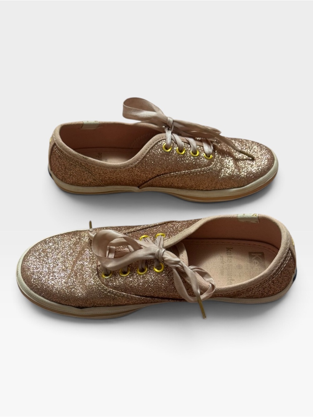 Keds x Kate Spade Champion Rose Gold Glitter Sneakers Satin Laces Girls Size 1